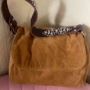 Tylie Malibu Tan Suede Shoulder Bag with Embellished Strap